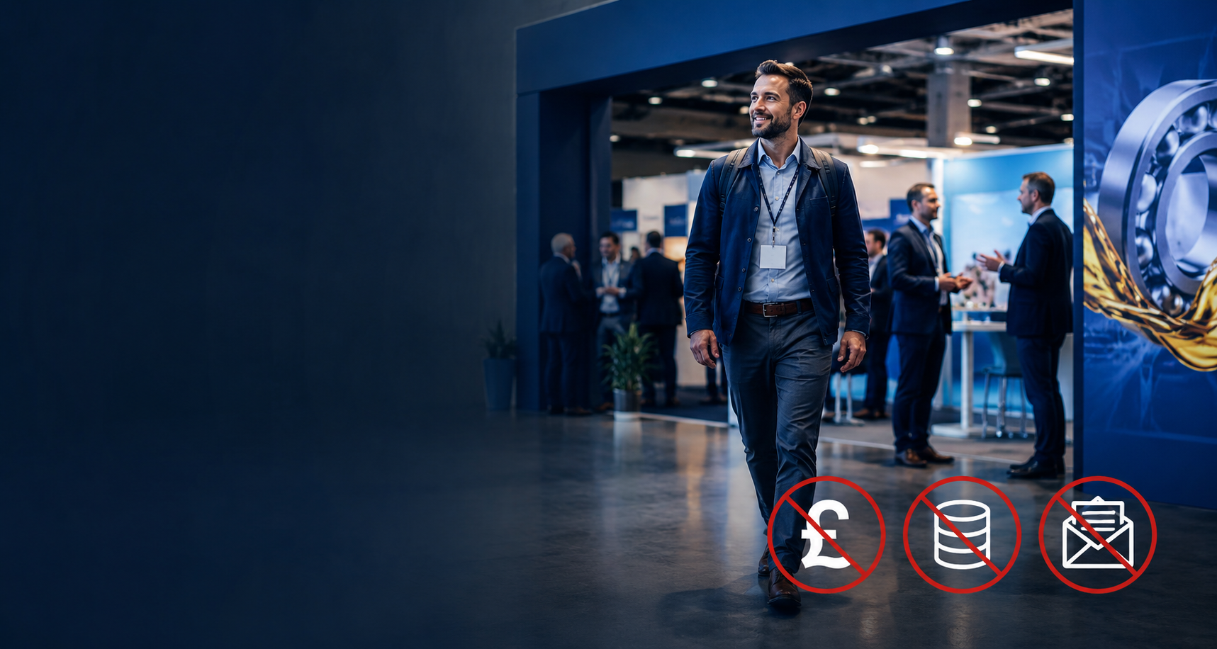 A delegate walking freely into the event — no ticket fee, no data harvesting, no mailshots